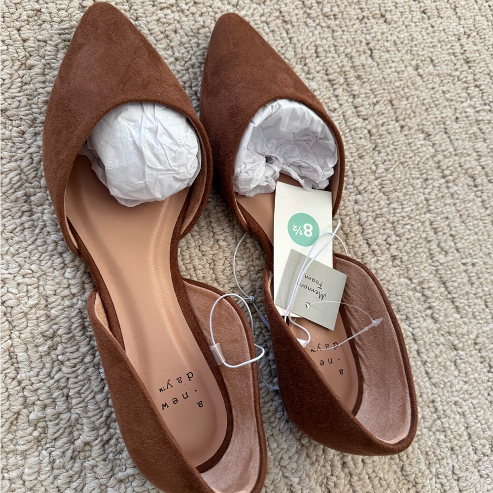 New In Box! Target’s a new day Julie brown (cognac) suede flats, size 8.5